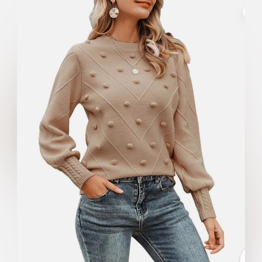 Simplee Medium Puff Sleeve Sweater with Pom Pom design